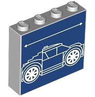 LEGO onderdeel Brick 1 x 4 x 3 with White Lines Schematic of Car Stepped Back Window and Arrow on Dark Blue Background Pattern (49311pb028)
