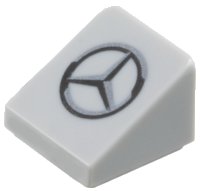 LEGO part Slope 30 1 x 1 x 2/3 with Black and Dark Silver Mercedes Logo Pattern 54200pb133