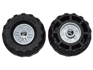 LEGO part Wheel 18mm D. x 14mm with Pin Hole, Fake Bolts and Shallow Spokes with Black Tire 37 x 18R (55981 / 56891) (55981c04)