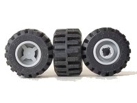 LEGO part Wheel 11mm D. x 12mm, Hole Notched for Wheels Holder Pin with Black Tire 21mm D. x 12mm - Offset Tread Small Wide, Band Around Center of Tread (6014b / 87697) 6014bc05