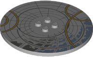 LEGO part Tile, Round 8 x 8 with 4 Studs in Center with Dark Bluish Gray and Gold Circles Pattern 6177pb017