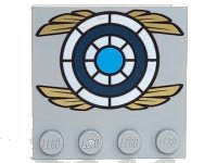 LEGO part Tile, Modified 4 x 4 with Studs on Edge with Blue and White Target with Gold Wings Pattern 6179pb054