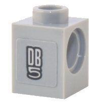LEGO part Technic, Brick 1 x 1 with Hole with Silver and Black Aston Martin 'DB5' Logo Pattern (Sticker) - Set 10262 6541pb01