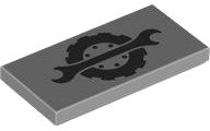 LEGO part Tile 2 x 4 with Black Wheel and Spanner Wrench Pattern 87079pb1418