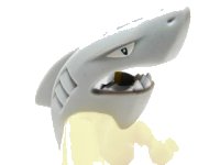 LEGO part Minifigure, Head, Modified Shark with Fin with White Eyes and Teeth, Dark Blue Splotches Pattern 87756pb01
