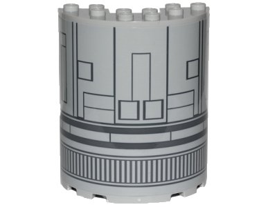 LEGO part Cylinder Half 3 x 6 x 6 with 1 x 2 Cutout with SW The Razor Crest Hull Plates Pattern (Sticker) - Set 75292 (87926pb014)