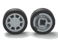 LEGO part Wheel 11mm D. x 6mm with 8 Spokes with Black Tire 14mm D. x 6mm Solid Smooth (93593 / 50945) 93593c01