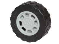 LEGO part Wheel 11mm D. x 6mm with 8 Spokes with Black Tire 17.5mm D. x 6mm with Shallow Staggered Treads - Band Around Center of Tread  (93593 / 92409) 93593c02