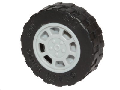 LEGO part Wheel 11mm D. x 6mm with 8 Spokes with Black Tire 17.5mm D. x 6mm with Shallow Staggered Treads - Band Around Center of Tread  (93593 / 92409) (93593c02)