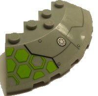 LEGO part Brick, Round Corner 6 x 6 with Slope 33 Edge, Facet Cutout with Round Vent and Lime Hexagons on Transparent Background Pattern Model Right Side (Sticker) - Set 76040 95188pb29R