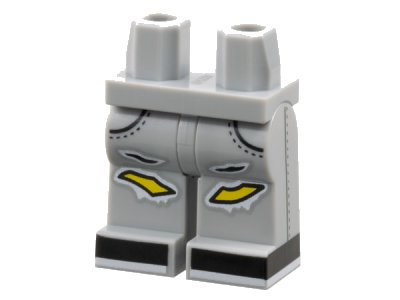 LEGO part Hips and Legs with Pockets, Rips with Yellow Legs and Black Shoes with White Soles Pattern (970c00pb1714)