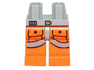 LEGO part Hips and Orange Legs with SW Pilot Pockets and Gray Belts Pattern (970c04pb03)