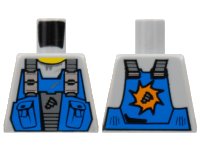 LEGO part Torso Power Miners Blue Vest with Pockets and Drill Tip over Sweaty Shirt Pattern 973pb0536