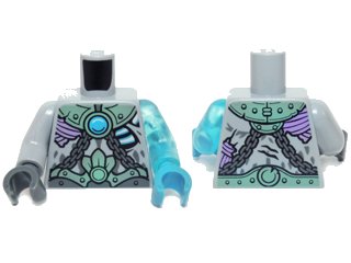 LEGO part Torso Armor, Chains and Dark Azure Chi Pattern / Trans-Light Blue Arm Left / Light Bluish Gray Arm Right / Dark Azure Hand Left / Dark Bluish Gray Hand Right (973pb1742c01)