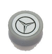 LEGO part Tile, Round 1 x 1 with Black Mercedes-Benz Logo on Silver Background Pattern (Sticker) - Set 42043 98138pb106