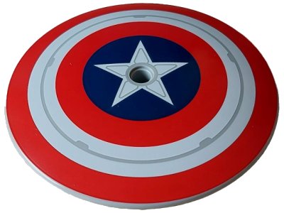 LEGO onderdeel Dish 9 x 9 Inverted (Radar) with Red and White Concentric Rings, Star in Dark Blue Circle Pattern (Captain America Shield) (98606pb004)
