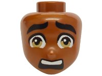 LEGO part Tête de Mini Poupée Amis Masculin avec Sourcils Ondulés Noirs, Yeux Brun Foncé et Bouche Ouverte Effrayée avec Motif Dents 103370