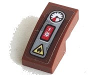 LEGO part Schräge, Courbée 2 x 1 x 2/3 avec Panneau Argent avec Jauge, Commutateur Rouge et Motif Triangle Danger Feu Jaune (Autocollant) - Ensemble 70421 11477pb133