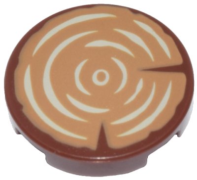 LEGO part Tile, Round 2 x 2 with Bottom Stud Holder with Tree Stump / Wood Grain Pattern (14769pb196)