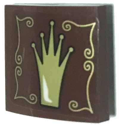 LEGO part Slope, Curved 2 x 2 x 2/3 with Gold Crown and Scrollwork Pattern Model Right Side (Sticker) - Set 75826 (15068pb507R)