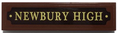 LEGO part Tile 1 x 4 with Gold 'NEWBURY HIGH' on Dark Brown Plaque Pattern (Sticker) - Set 70425 (2431pb0716)