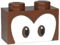 LEGO onderdeel Steen 1 x 2 met Zwart en Roodachtig Bruin Ogen op Witte Achtergrond Patroon (Super Mario Diddy Kong Bovenste Gezicht) 3004pb317