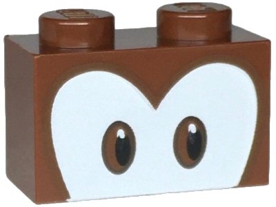 LEGO part Mattone 1 x 2 con Motivo Occhi Neri e Marrone Rossastro su Sfondo Bianco (Super Mario Diddy Kong Viso Superiore) (3004pb317)