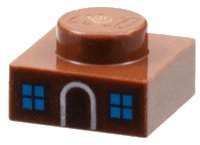LEGO onderdeel Plate 1 x 1 with Medium Azure Window Panes and White Doorframe Pattern (Gingerbread House) 3024pb021