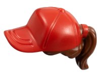 LEGO part Minifigure, Hair Combo, Hair with Hat, Ponytail with Molded Red Ball Cap Pattern 35660pb01