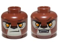 LEGO onderdeel Minifigure, Head Dual Sided Alien Chima Lion with Orange Eyes, Tan Face and Brown Nose, Closed Mouth / Open Mouth Pattern 3626pb1080