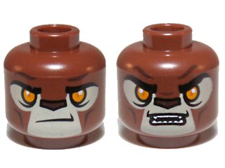 LEGO onderdeel Minifigure, Head Dual Sided Alien Chima Lion with Orange Eyes, Tan Face and Brown Nose, Closed Mouth / Open Mouth Pattern (3626pb1080)