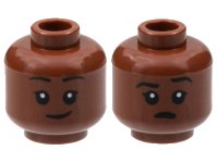 LEGO part Minifigure, Head Dual Sided Child Black Eyebrows, Smirk / Open Mouth with Left Eyebrow Raised Pattern - Hollow Stud 3626pb2996