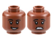 LEGO onderdeel Minifigure, Head Dual Sided Female, Black Eyebrows, Dark Brown Chin Dimple, Open Mouth, Lopsided Smile / Scared Pattern - Hollow Stud 3626pb3162