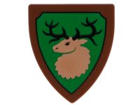 LEGO onderdeel Minifigure, Shield Triangular  with Forestmen Elk / Deer Head on Green Background with Black Outline Pattern 3846pb058