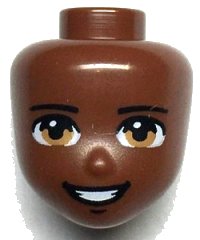 LEGO onderdeel Mini Doll, Head Friends with Dark Tan Eyes, Black Eyebrows and Open Mouth Smile Pattern 80075