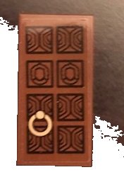 LEGO part Tile 2 x 4 with Door with Gold Pull Ring Pattern Right Side (Sticker) - Set 71043 (87079pb0636R)