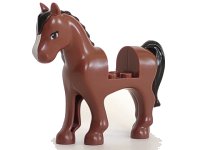 LEGO onderdeel Horse with 2 x 2 Cutout with Black Mane and Tail, Brown Eyes, and White Blaze Pattern 93083c01pb03
