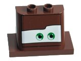 LEGO part Windscreen 2 x 3 x 2 with 2 x 4 Base with Green Eyes Looking Left on White Background Pattern 93598pb04