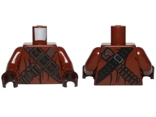 LEGO onderdeel Torso SW Jawa with Dark Brown and Black Pouches and Straps Pattern / Reddish Brown Arms / Dark Brown Hands (973pb1735c01)