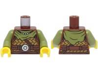 LEGO onderdeel Torso Viking Armor, Medium Nougat Leather, Olive Green Bandana, Necklace, Strap, Belt with Silver Disk Pattern / Olive Green Arms / Yellow Hands 973pb4776c01