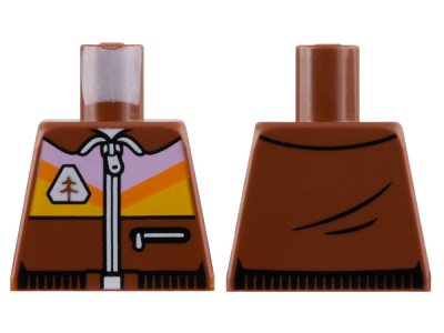LEGO part Torso Jacket, White Zipper, Bright Pink and Bright Light Orange Panel with Orange Diagonal Stripe Pattern (973pb5016)