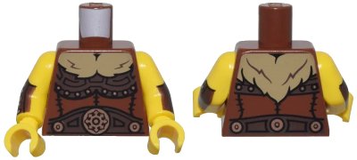 Torso Dark Brown Armor, Copper Emblems and Dark Tan Fur Collar Pattern / Yellow Arms with Dark Brown Bracers Pattern / Yellow Hands in rotbraun, LEGO Teilenummer 973pb5498c01