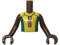 LEGO onderdeel Torso Mini Doll Boy Yellow and Dark Turquoise Wetsuit with Coral Zipper and Dolphin / Whale Logo on Back Pattern, Reddish Brown Arms with Hands FTBpb097c01