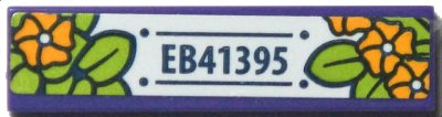 LEGO part Tile 1 x 4 with 'EB41395', Bright Light Orange Flowers, and Lime Leaves Pattern (Sticker) - Set 41395 (2431pb0806)