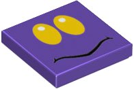 LEGO part Tile 2 x 2 with Yellow Oval Eyes with White Pupils, Black Curved Mouth Pattern (Super Mario Ant Trooper Face) 3068pb1995