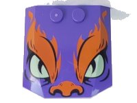 LEGO part Wedge 4 x 4 x 2/3 Triple Curved with Orange Flames and Nose, Yellowish Green Eyes, Black Slit Pupils Pattern 45677pb121