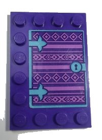 LEGO part Tile, Modified 4 x 6 with Studs on Edges with Book Cover and Keyhole Pattern (Sticker) - Set 41169 6180pb124