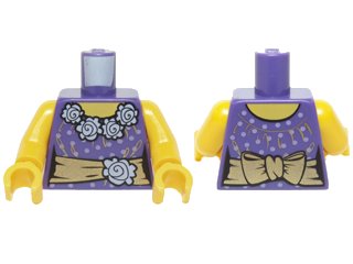 LEGO onderdeel Torso Female Blouse with Lavender Dots and White Flowers Collar, Gold Sash with Flower and Bow, Yellow Neck Pattern / Yellow Arms / Yellow Hands (973pb1069c01)