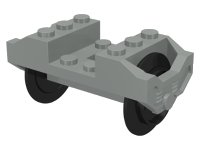 LEGO onderdeel Train Wheel RC, Holder with Black Train Wheel Pair on Chrome Silver Metal Axle with Slots (2878 / 2879c01) 2878c01