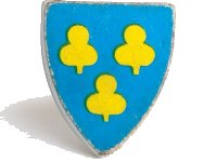 LEGO onderdeel Minifigure, Shield Triangular  with 3 Yellow Trefoils on Blue Background Pattern (Sticker) - Sets 375 / 6075 3846pb011